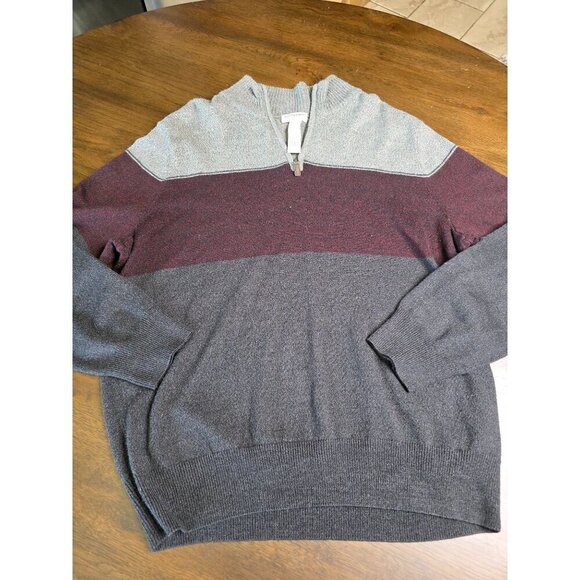Dockers Mens Colorblock Acrylic Half-Zip Sweater L/G Gray/Burgundy - Picture 7 of 10
